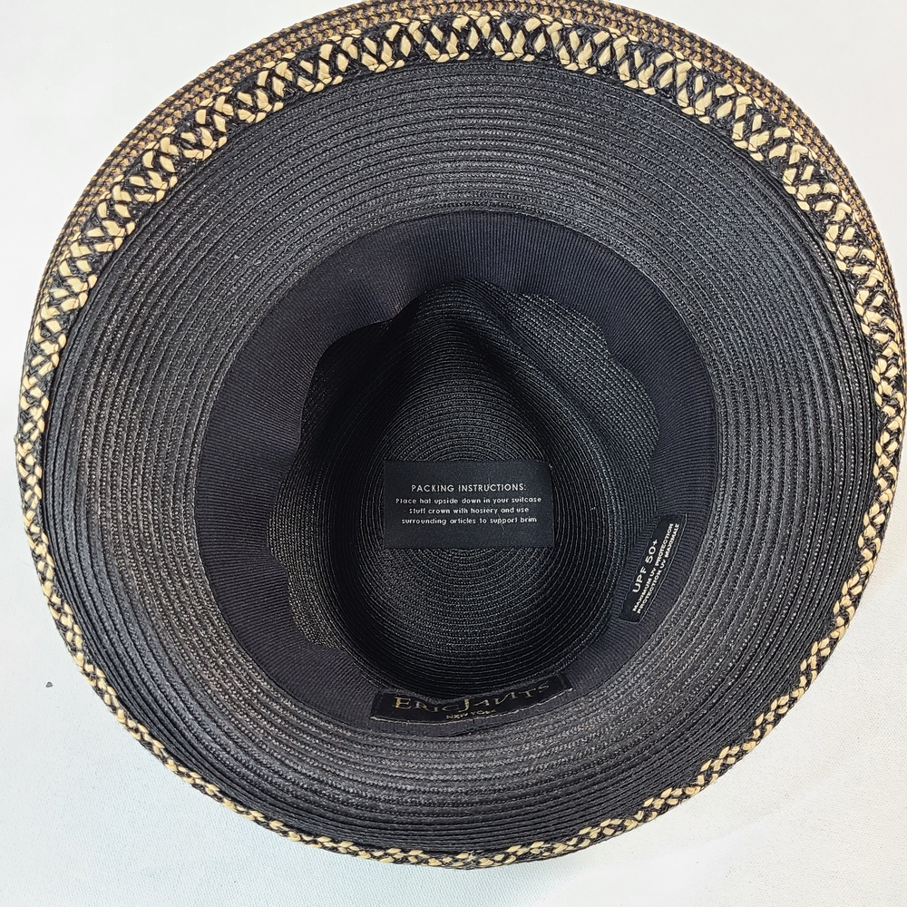 Eric Javits Black Straw Fedora Style SPF Sun Hat Neutral Colors Small - Picture 3 of 7